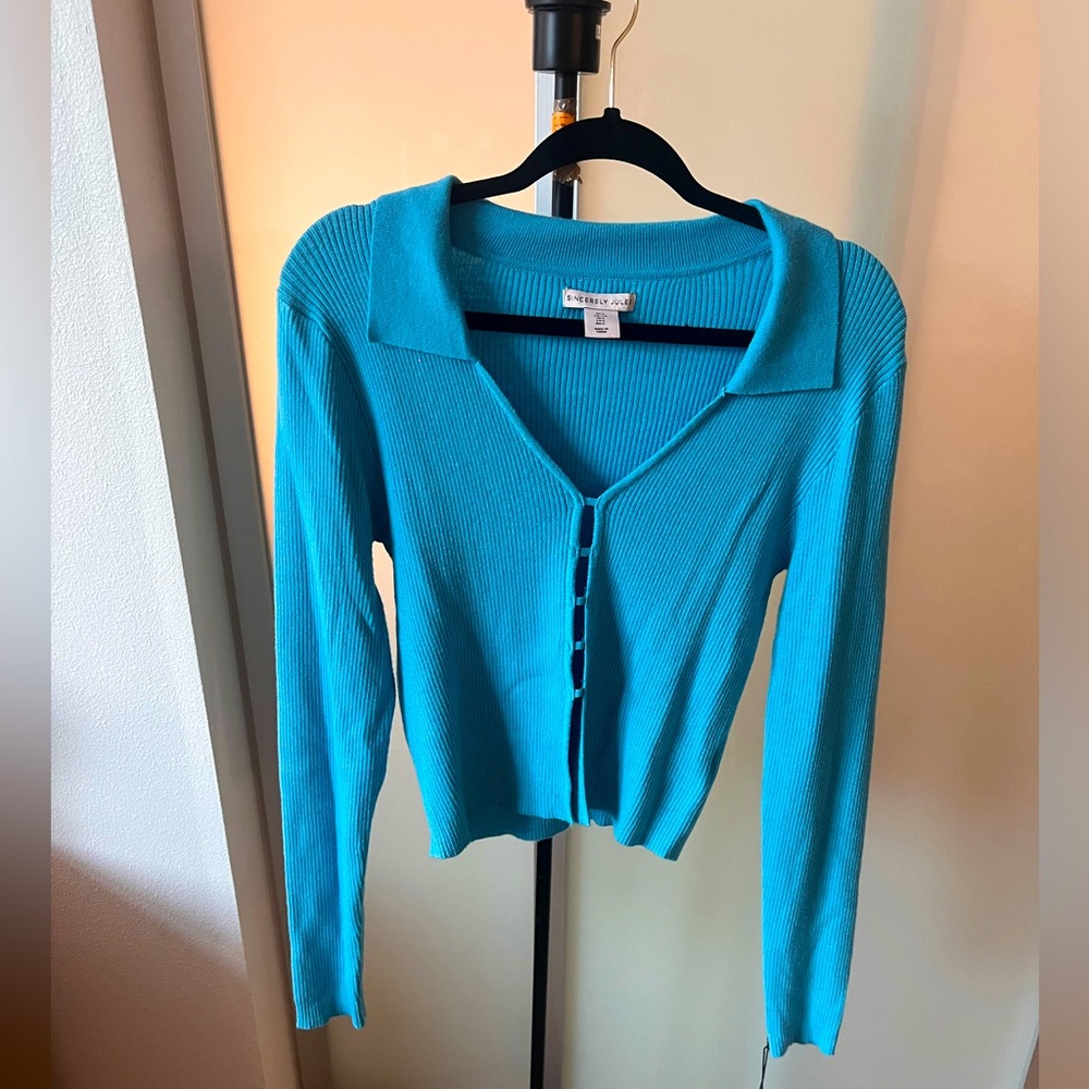 Brand New Blue Cropped Sweater Top